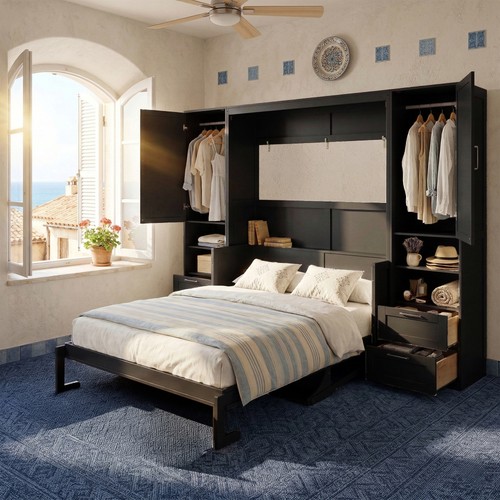 Queen murphy bed with closet - bed,