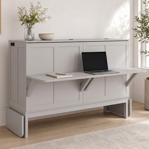 Queen wood murphy cabinet - wood, bed