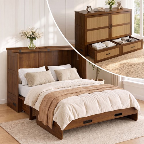 Queen rattan murphy bed - murphy, with